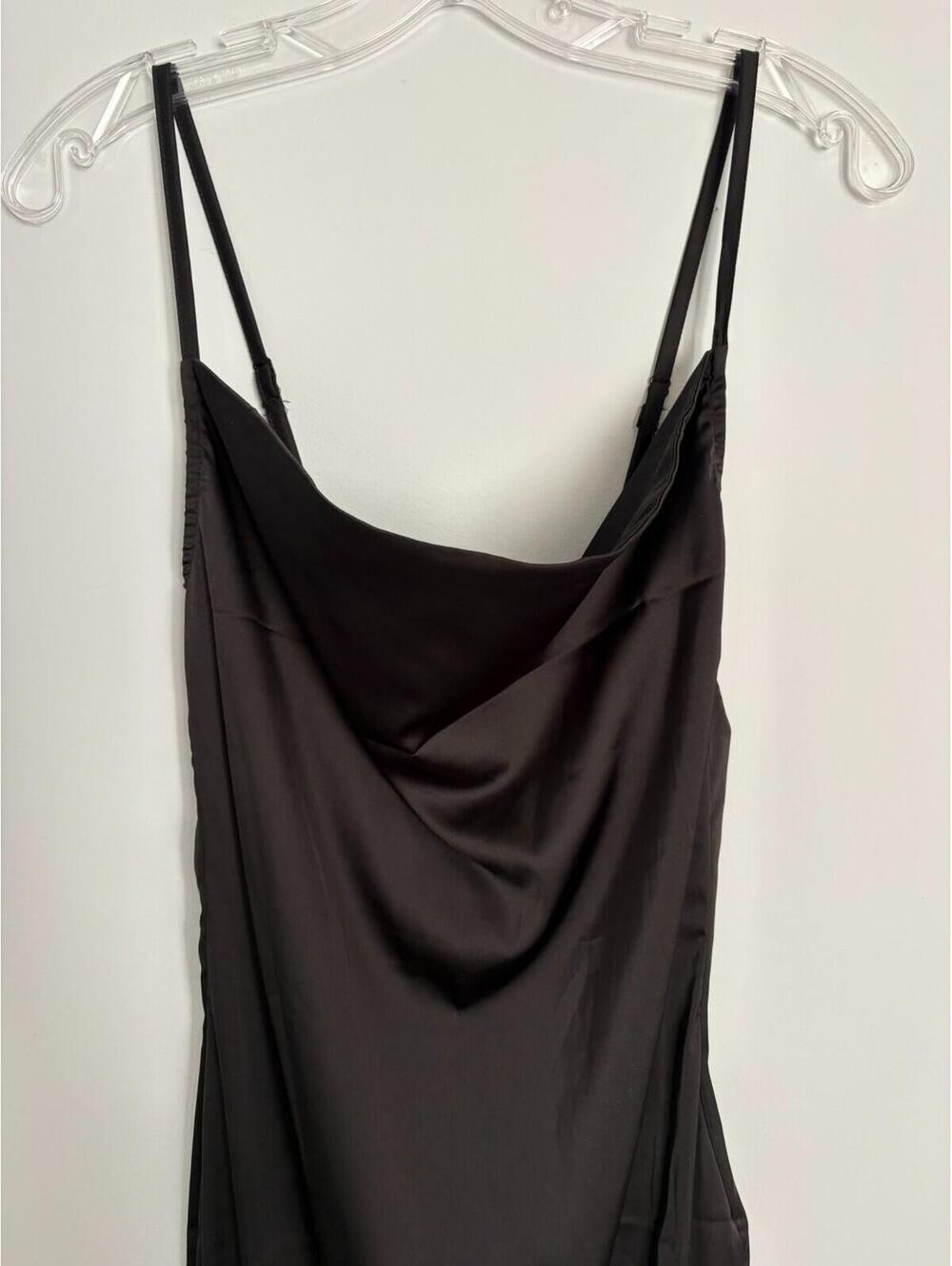PARISIAN NWT Black Satin Slip Dress Cocktail Party Formal US 4 Tall Scoop Neck